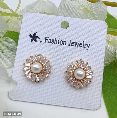 Trendy Alloy Golden American Diamond Earrings For Women