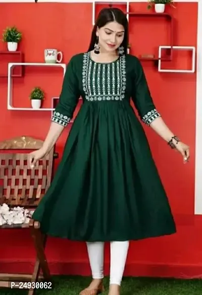 Stylish Green Rayon Printed Anarkali Stitched Ethnic Gown For Women-thumb0