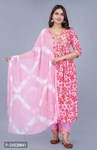 Stylish Pink Rayon Printed Straight Kurta, Bottom and Dupatta Set For Women-thumb0