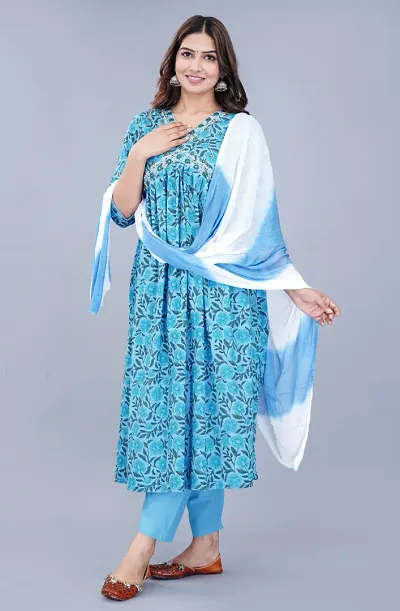 Beautiful Rayon Embroidered Kurta Bottom and Dupatta Set for Women