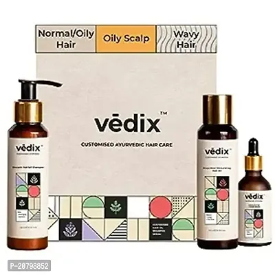 Vedix Customized Hair Fall Control Regimen for Normal/Oily Hair,Scalp  Wavy Hair-Ayurvedic Hair Care Regimen-3 Product Kit-Anti Hair Fall Oil Neem + Lotus - Anti-Hairfall Shampoo - Hair Growth Serum-thumb0