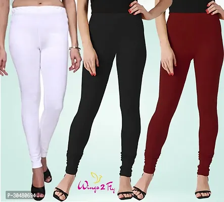 Stylish Multicoloured Cotton Solid Leggings For Women Pack Of 3