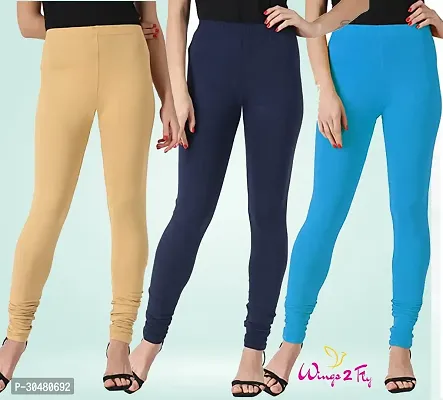 Stylish Multicoloured Cotton Solid Leggings For Women Pack Of 3