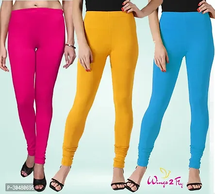 Stylish Multicoloured Cotton Solid Leggings For Women Pack Of 3