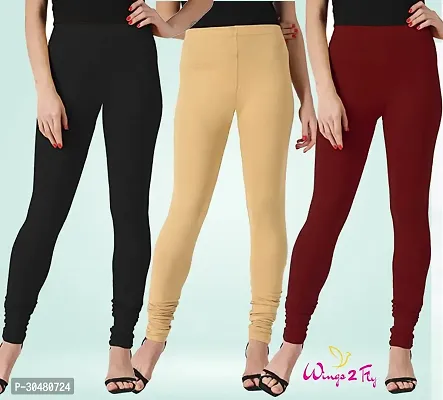 Stylish Multicoloured Cotton Solid Leggings For Women Pack Of 3