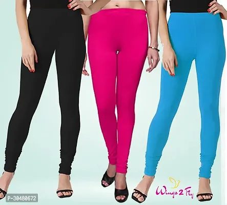 Stylish Multicoloured Cotton Solid Leggings For Women Pack Of 3