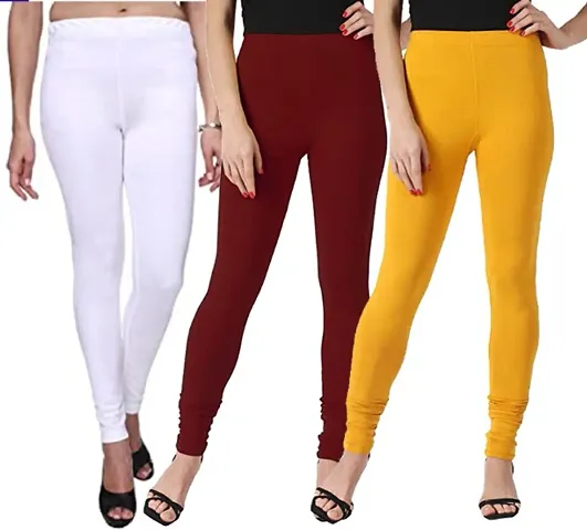 Stylish Cotton Blend Solid Leggings For Women Pack Of 3