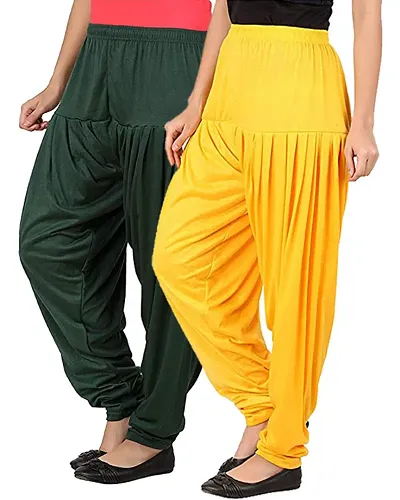 Fancy Cotton Blended Solid Patiala For Women - Pack Of 2