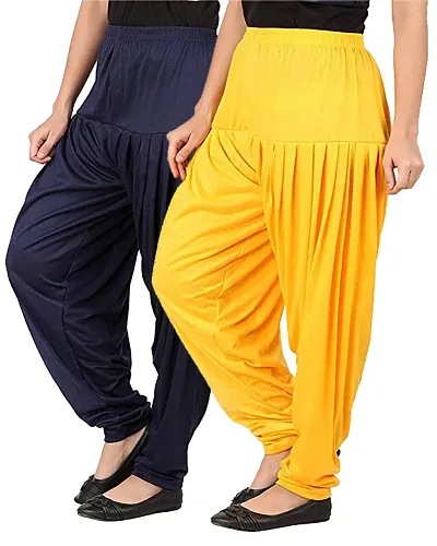 Stylish Cotton Blend Solid Patiala Pant for Women Pack of 2