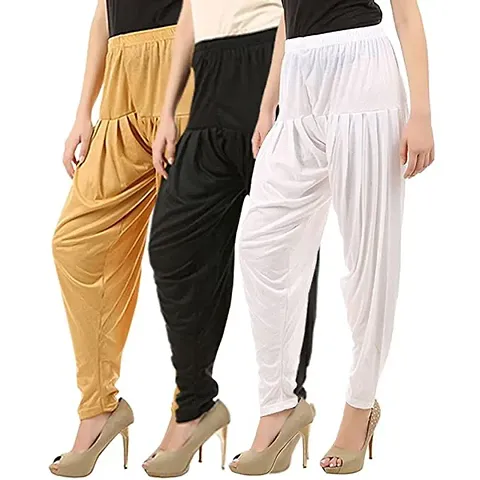 Fancy Cotton Blended Solid Patiala For Women - Pack Of 3