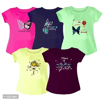 Pure cotton Graphic printed Half sleeve t-shirts for Girls - pack of 5 pcs