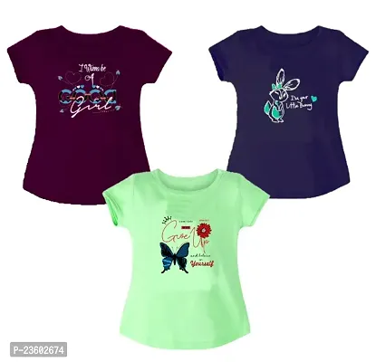 100% Pure Cotton Graphic Printed Half Sleeve Kids T-shirts for Girls - Pack of 3