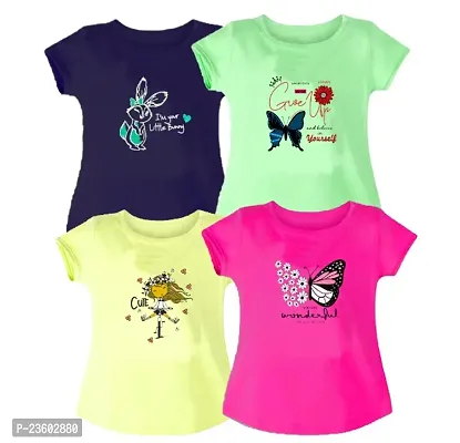 100% Pure Cotton Graphic Printed Half Sleeve Kids Tshirt for Girls - Pack of 4