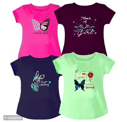 100% Pure Cotton Graphic Printed Half Sleeve Kids Tshirt for Girls - Pack of 4-thumb0