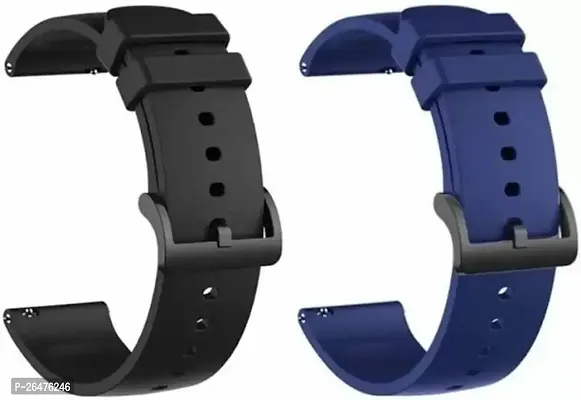 22mm Soft Silicone Strap (compatible Watch List In Photo and Description) Smart Watch Strap (Black-Blue) Pack of 2 Smart Watch Strapnbsp;nbsp;(Black, Blue)
