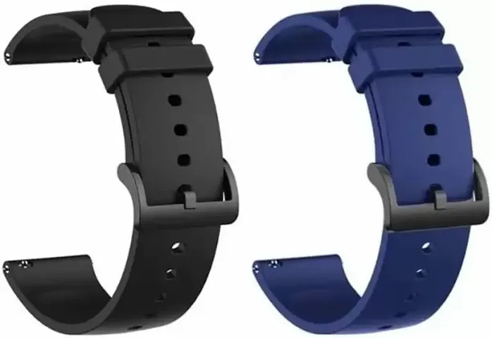 22mm Soft Silicone Strap (compatible Watch List In Photo and Description) Smart Watch Strap (Black-Blue) Pack of 2 Smart Watch Strapnbsp;nbsp;(Black, Blue)