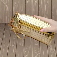 Golden Artificial Leather Solid Clutches For Women-thumb1