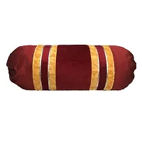 MSENTERPRISES Cushion Cover Velvet Striped Bolster Covers Pack of 2 (40x80 Cms) Maroon  Yellow-thumb1