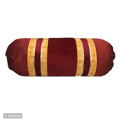 MSENTERPRISES Cushion Cover Velvet Striped Bolster Covers Pack of 2 (40x80 Cms) Maroon  Yellow-thumb2