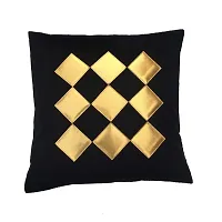 MSENTERPRISES Cushion Cover Velvet Geometrical Shapes Digital Handmade Print Stitched - Set of 5 (Black)-thumb1