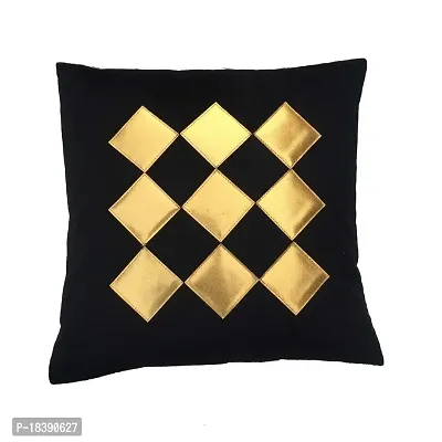 MSENTERPRISES Cushion Cover Velvet Geometrical Shapes Digital Handmade Print Stitched - Set of 5 (Black)-thumb2