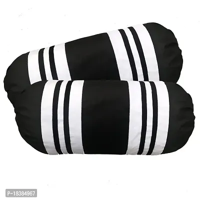 MSenterprise Cushion Covers Black  White Velvet Striped Bolster Covers Pack of 2 (40x80 Cms)-thumb0