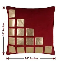 MSenterprise Cushion Cover Set of 5 Pink Rexin Geometric Velvet Cushion Covers 40X40 cm (16X16 Inch) (Maroon)-thumb2