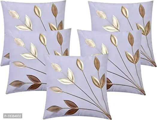 M.S Enterprises Colourful Synthetic Cushion Cover with Zipper,16 x 16 Inch(Set of 5) Cream