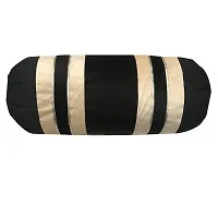 MSENTERPRISES Cushion Cover Velvet Striped Bolster Covers Pack of 2 (40x80 Cms) Black  Beige-thumb1