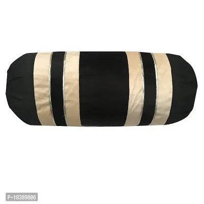 MSENTERPRISES Cushion Cover Velvet Striped Bolster Covers Pack of 2 (40x80 Cms) Black  Beige-thumb2