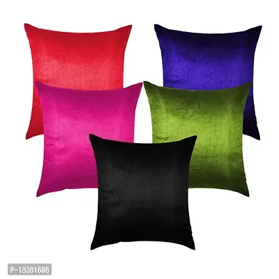 MSenterprise Cushion Covers Set of 5 Multi-Color Plain Polyester 40X40 cm (16X16 Inch)