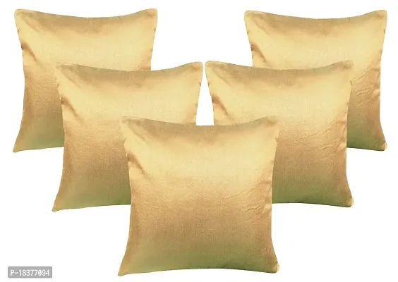 Royalina Plain Polyester Dupioni Cushion Covers, 16X16-inch, Brown and Beige-thumb3