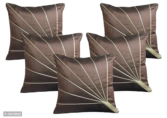 Royalina Brown Dupioni Polyester Blend Cushion Cover, Standard-Set of 5