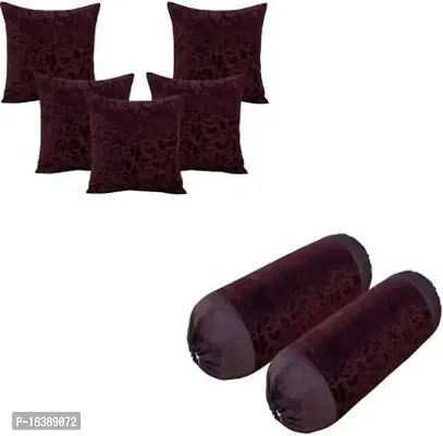 MSenterprise Cushion Covers Brown Burnt Emboss Velvet  Bolster Covers Pack of 7 Combo Offer(40x40 Cms Or 16x16 Inch Size  Bolster Size(40x80 Cms))