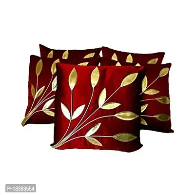 MSenterprises Polyester Cushion Covers Set of 5 (Maroon, 40X40 cm, 16X16)