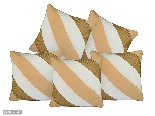 Beige and Gold Daigonal Quilted Polyster Cushion Covers( Pack of 5) (Size- 40cm x 40cm or 16in x 16in)