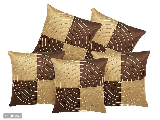 Brown Round Golden Striped Jalebi Polyester Cushion Covers( Pack of 5) (Size- 40cm x 40cm or 16in x 16in)