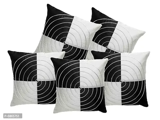 WhiteandBlack Round Golden Striped Jalebi Polyester Cushion Covers( Pack of 5) (Size- 40cm x 40cm or 16in x 16in)