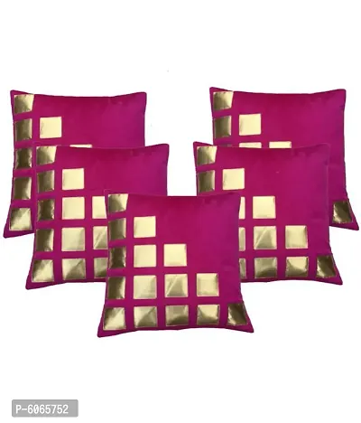 Pink Box Golden Rexin Velvet Cushion Covers( Pack of 5) (Size- 40cm x 40cm or 16in x 16in)