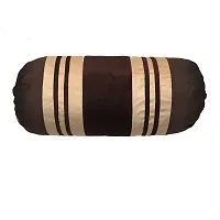 MSenterprise Cushion Covers Brown  Beige Velvet Striped Bolster Covers Pack of 2 (40x80 Cms)-thumb1