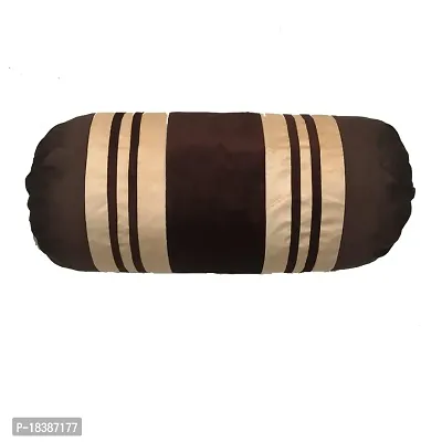 MSenterprise Cushion Covers Brown  Beige Velvet Striped Bolster Covers Pack of 2 (40x80 Cms)-thumb2