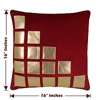 Freely ly Maroon Color Gold Leather Patches Cushion Cover (16X16 Inches) - Pack Of 5(Velvet)-thumb1