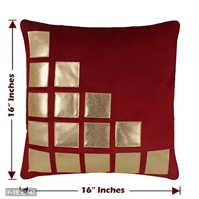 Freely ly Maroon Color Gold Leather Patches Cushion Cover (16X16 Inches) - Pack Of 5(Velvet)-thumb2