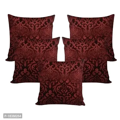 MSenterprises Cushion Cover Beige Burnt Velvet Designer Handmade Ambose Cushion Covers for Kids, Sofa, Home - Set of 5 (60 x 60 cm Or 24 x 24 Inches, Brown)