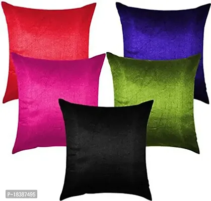 MS Enterprises Colourful Synthetic Cushion Cover with Zipper (Red, 16 x 16 Inch) Set of 5-thumb0