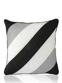 MSENTERPRISES Cushion Cover Daigonal Quilted Polyester Pack of 5 (16x16 Inch) (Black and White)-thumb1