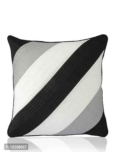 MSENTERPRISES Cushion Cover Daigonal Quilted Polyester Pack of 5 (16x16 Inch) (Black and White)-thumb2