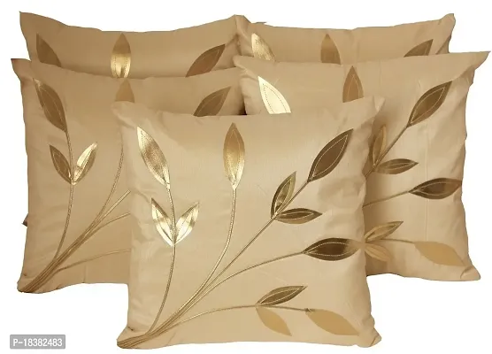 MSenterprises Polyester Leaves Cushion Cover (30 x 30 Cm, Beige) - Pack of 5