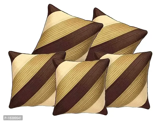 MSenterprise Cushion Covers Daigonal Quilted Polyester Pack of 5 (16x16 Inch) (Beige and Brown)