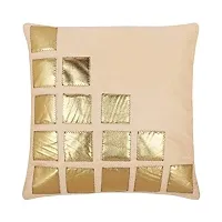 MSENTERPRISES Cushion Cover Set of 5 Pink Rexin Geometric Velvet Cushion Covers 40X40 cm (16X16 Inch) (Beige)-thumb1